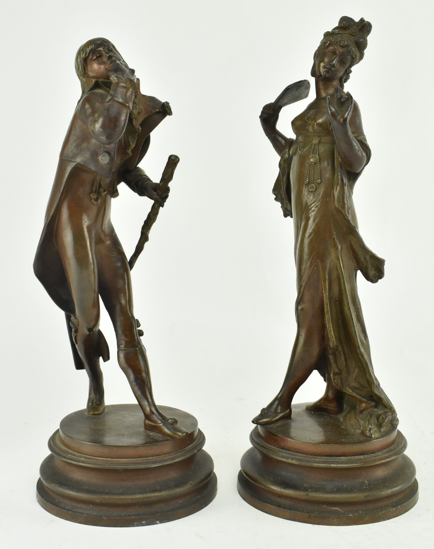 PAIR OF 19TH CENTURY BRONZE SPELTER FIGURES OF COUPLE