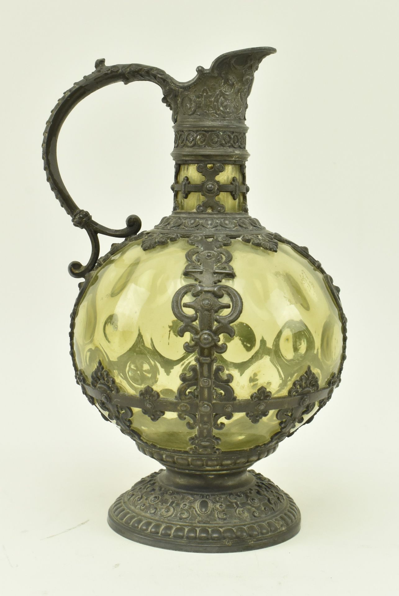 GERMAN ART NOUVEAU COLOURED GLASS & PEWTER CLARET JUG - Image 2 of 5