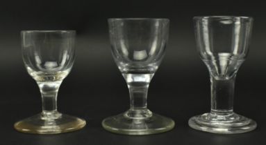 THREE 18TH CENTURY ENGLISH DRAM / FIRING DRINKING GLASSES