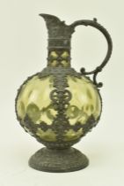 GERMAN ART NOUVEAU COLOURED GLASS & PEWTER CLARET JUG