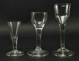 THREE 18TH CENTURY ENGLISH PLAIN STEM WINE GLASSES