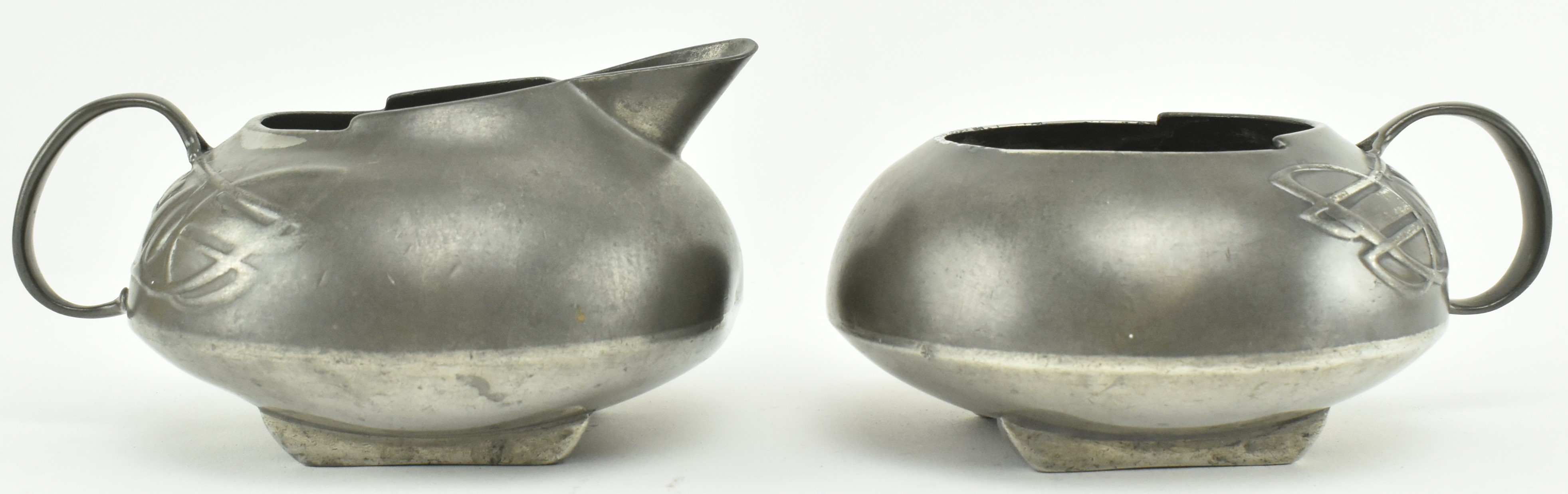 SET OF TWO ART NOUVEAU ENGLISH PEWTER CREAM JUG & SUGAR BOWL