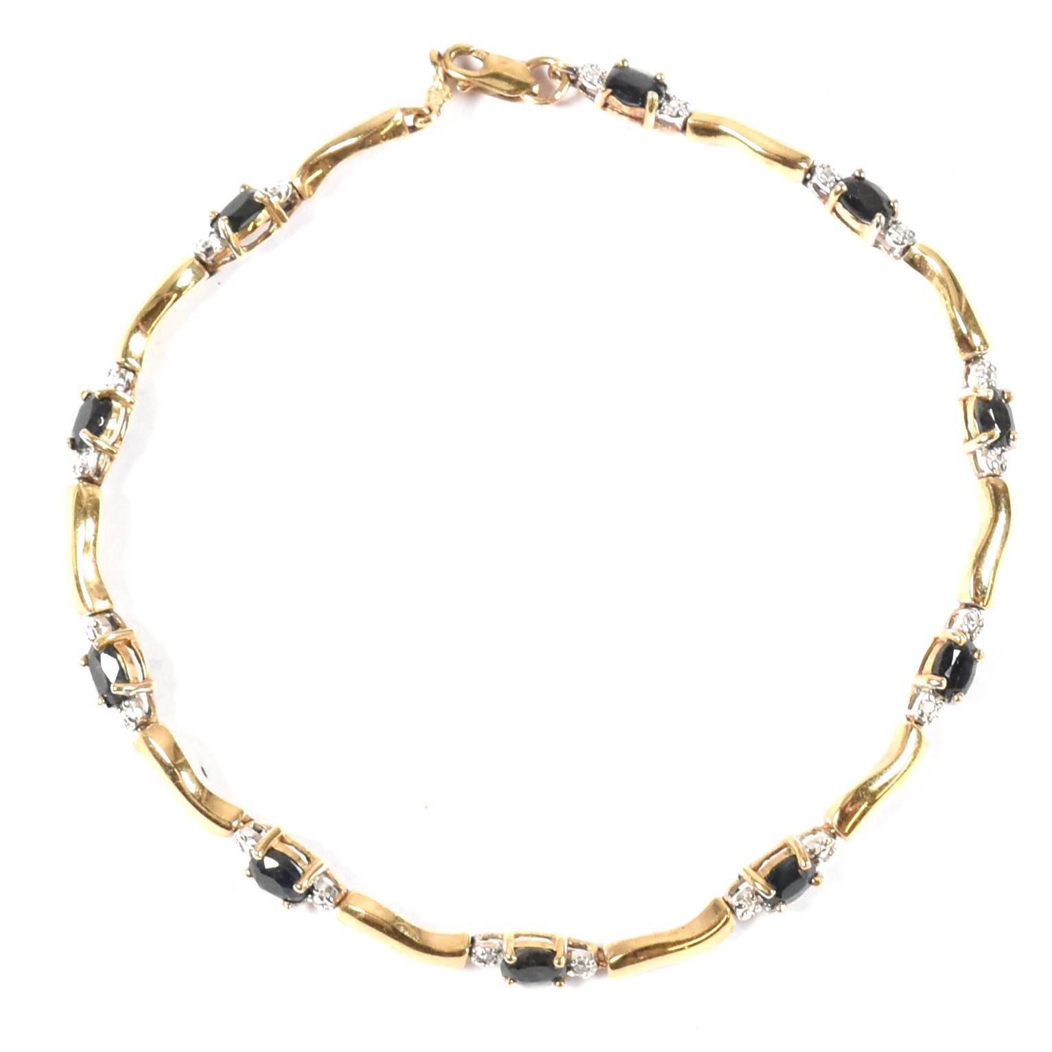 HALLMARKED 9CT GOLD & SAPPHIRE LINE BRACELET