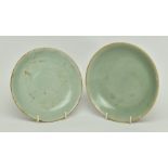 TWO QING DYNASTY CELADON GLAZED DISHES 清 青釉 盘子两个