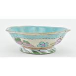 QING DYNASTY FAMILLE ROSE ENAMEL FOOTED BOWL 清 蝶恋花珐琅彩碗