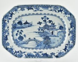 18TH CENTURY BLUE AND WHITE OCTAGONAL PLATE 清 青花山水八角盘
