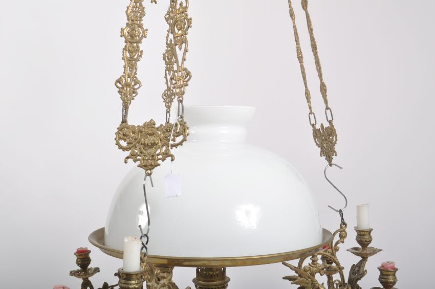 LARGE 19TH CENTURY ART NOUVEAU FRENCH BRASS CHANDELIER - Image 2 of 5