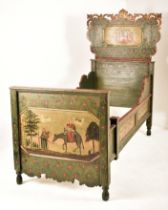 AUSTRIAN 19TH CENTURY HAND PAINTED WOOD RUSTIC FOLK SINGLE BED