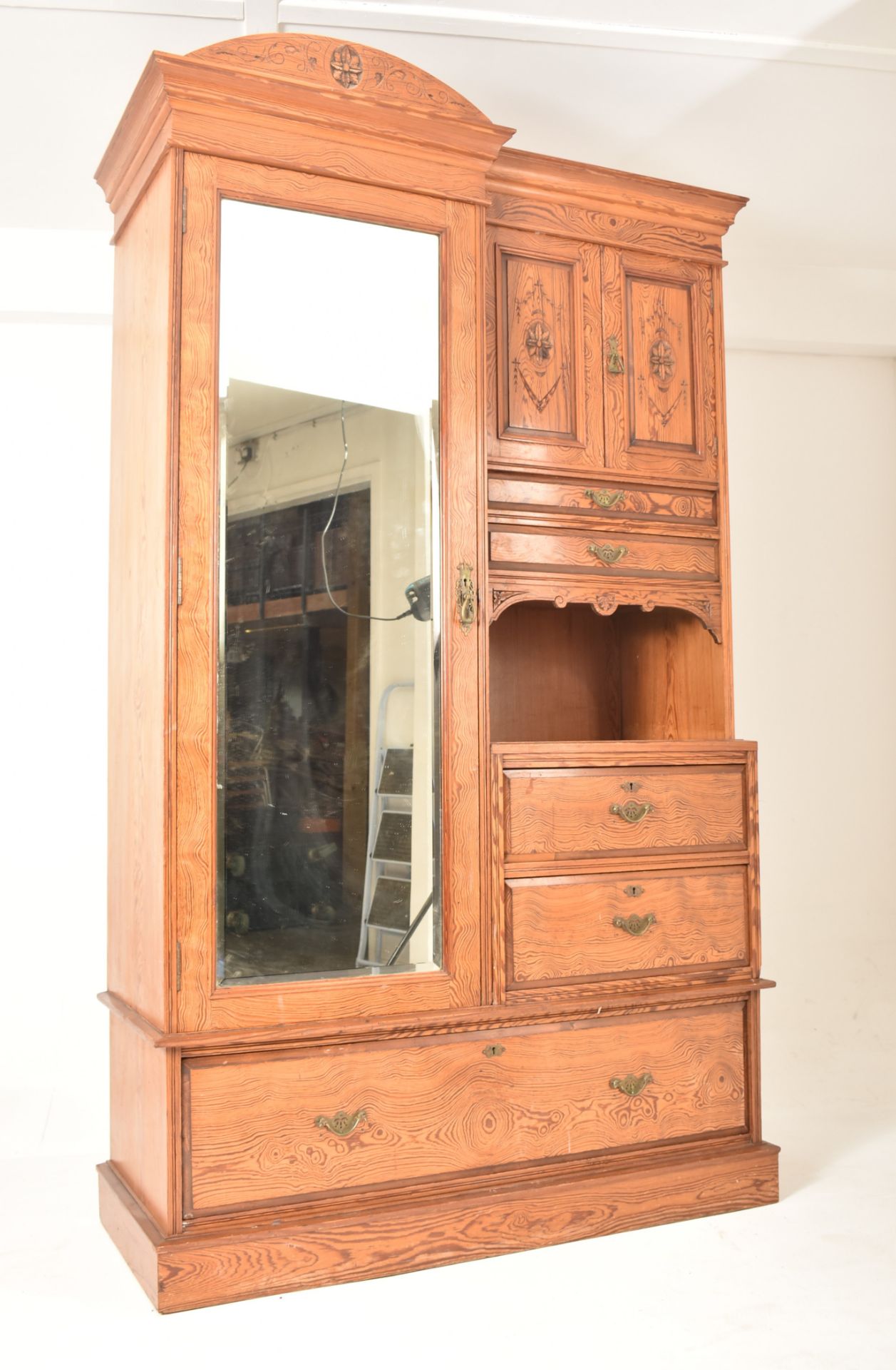 VICTORIAN ARTS & CRAFTS COMPACTUM PITCH PINE WARDROBE - Image 2 of 8