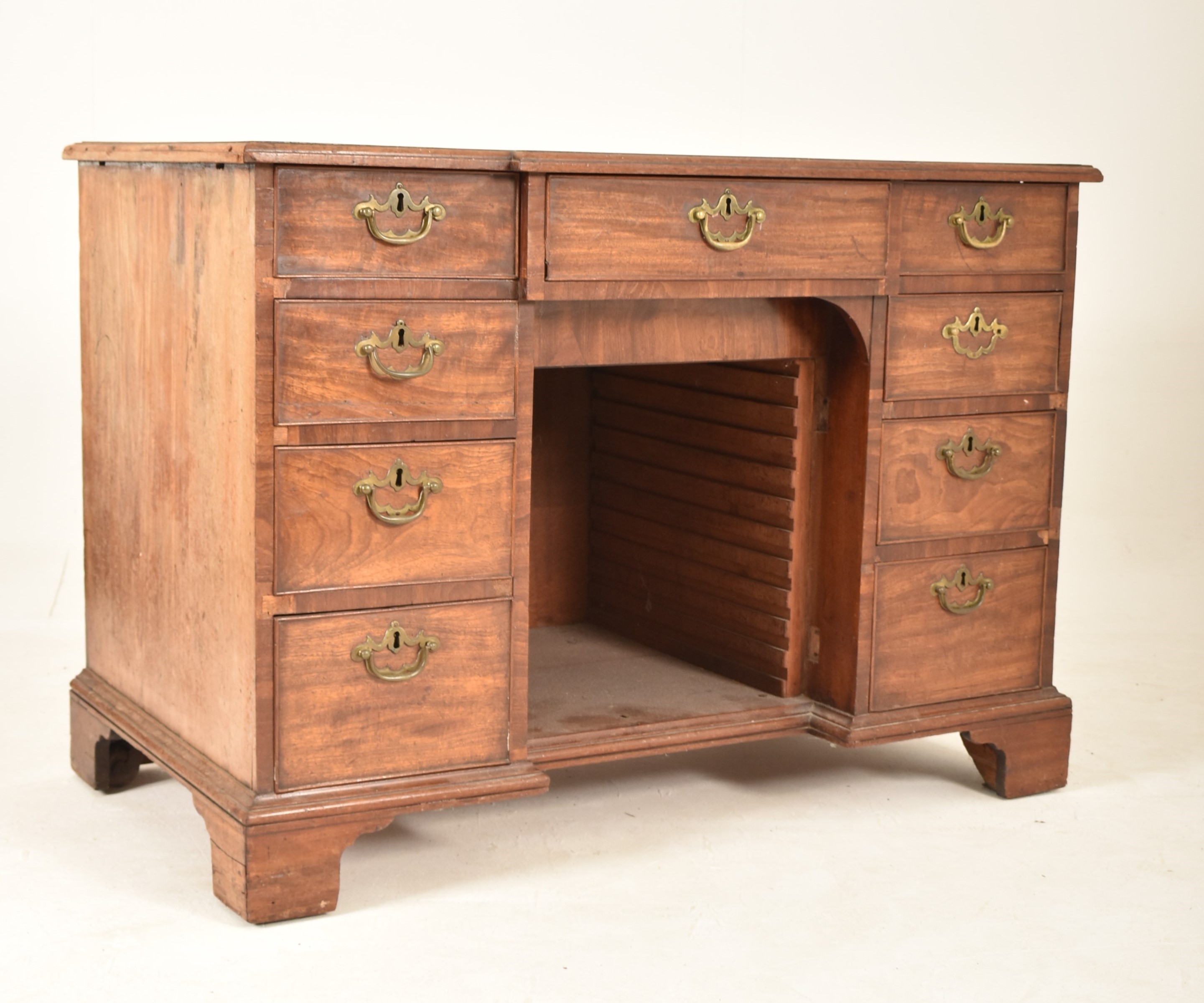 GEORGE III LATE 18TH CENTURY MAHOGANY BREAKFRONT DESK