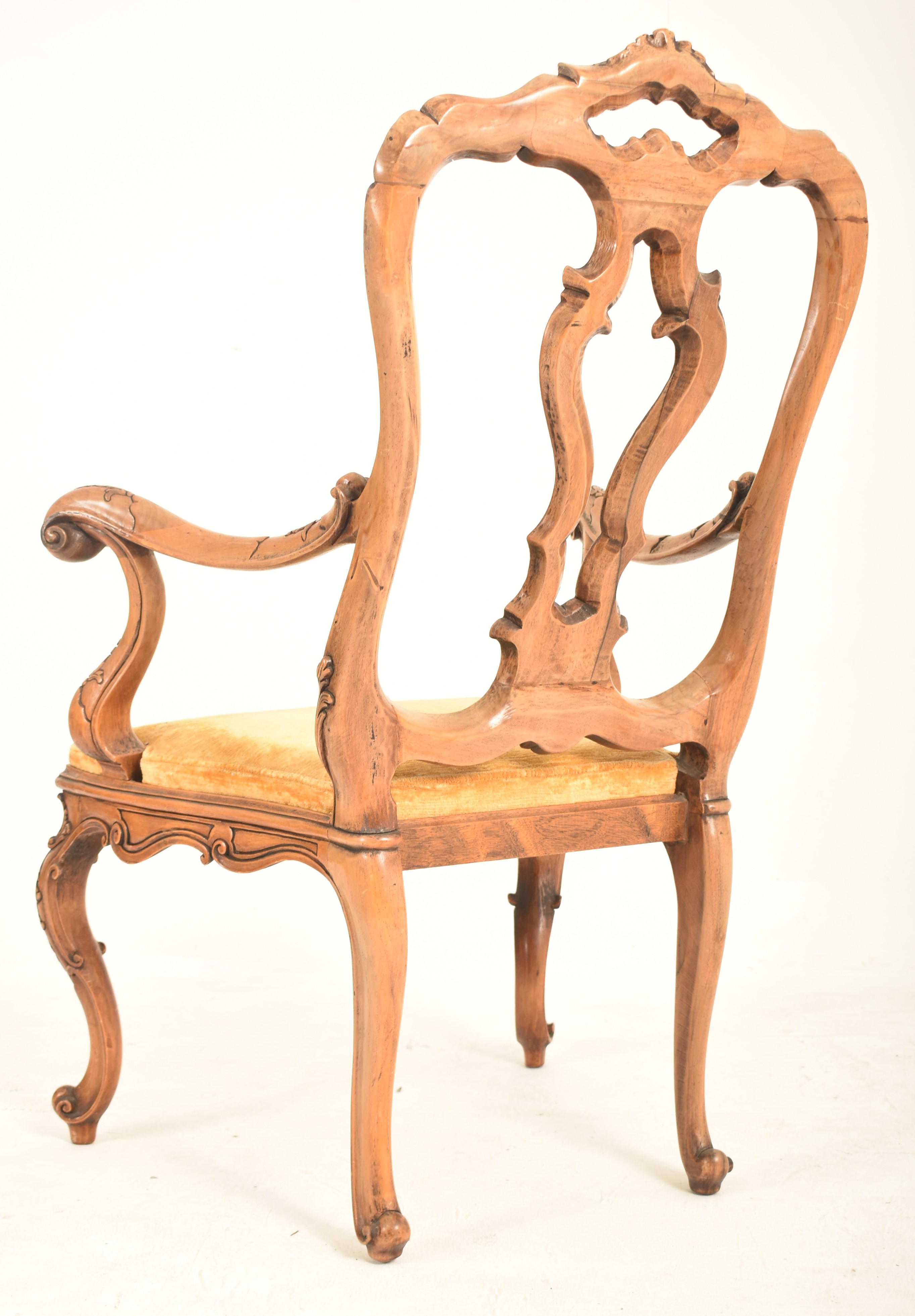 VENETIAN 18TH CENTURY STYLE CARVED WALNUT ARMCHAIR - Image 5 of 5