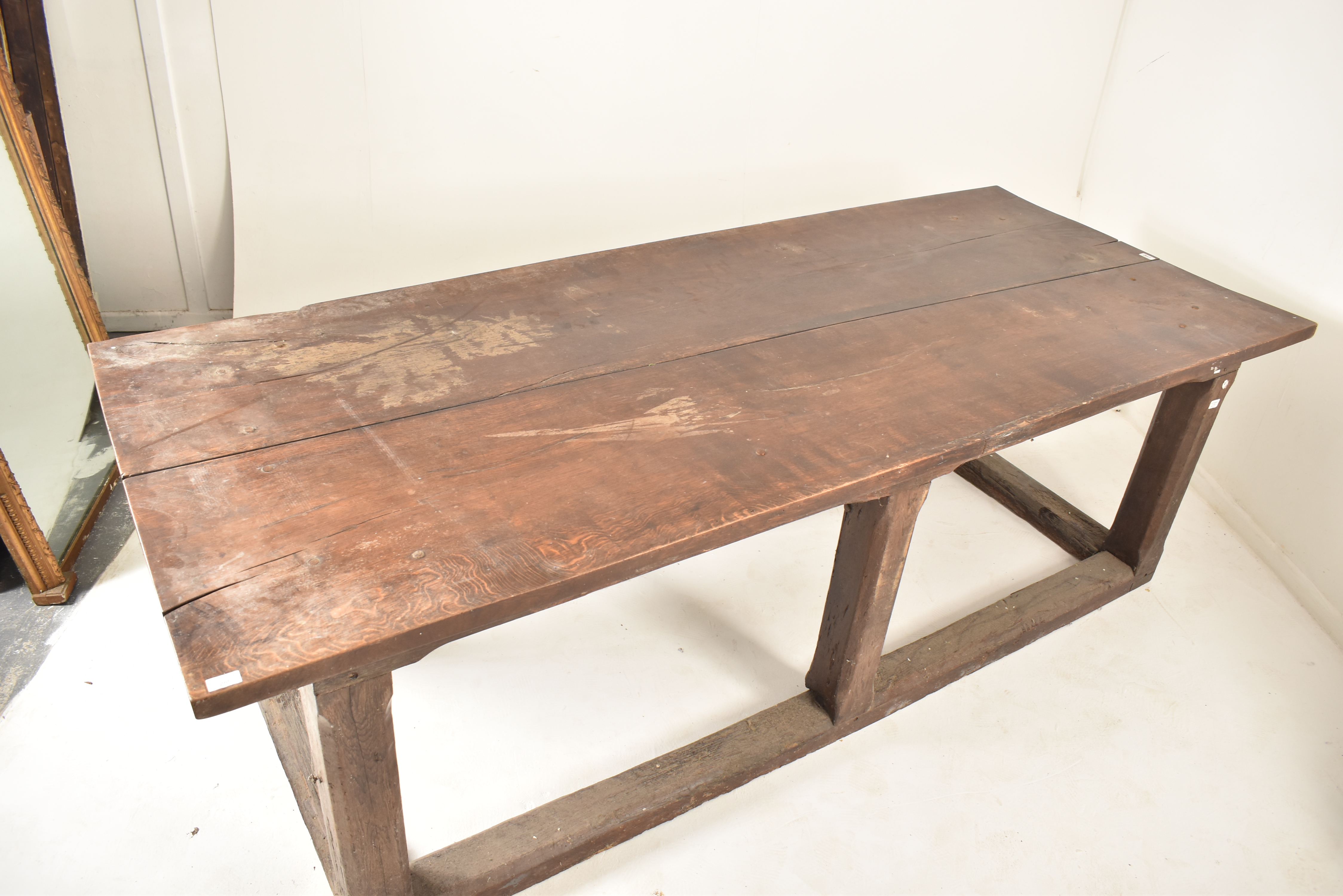 18TH CENTURY OAK PLANK TOP PEG JOINTED REFECTORY TABLE - Image 4 of 8