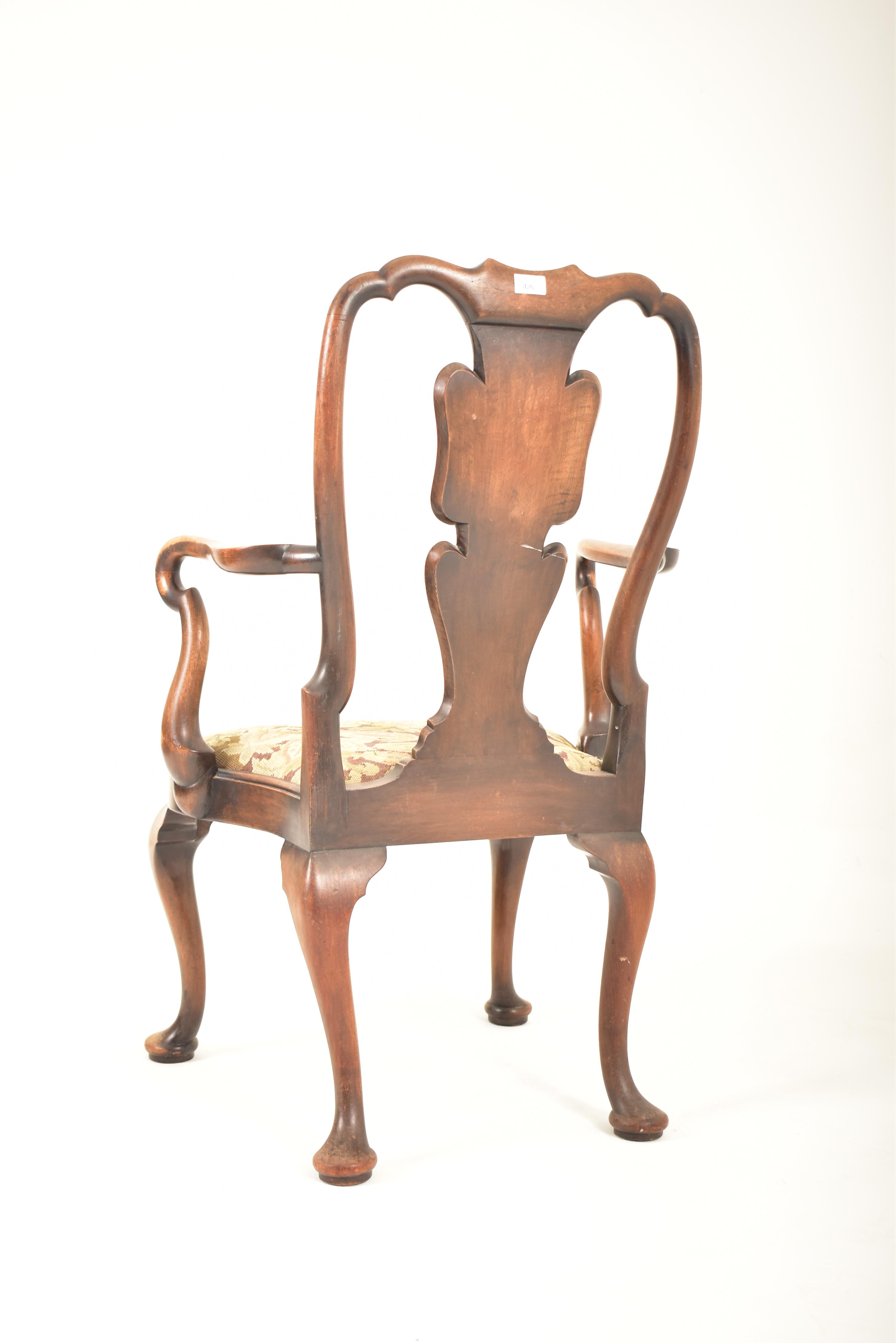 QUEEN ANNE STYLE 19TH CENTURY WALNUT ARMCHAIR - Image 5 of 5