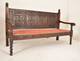 19TH CENTURY VICTORIAN CARVED OAK GOTHIC HALL SETTLE
