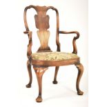 QUEEN ANNE STYLE 19TH CENTURY WALNUT ARMCHAIR