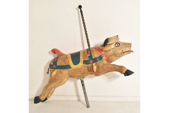 EDWARDIAN CARVED WOODEN CAROUSEL PIG - Bild 5 aus 6