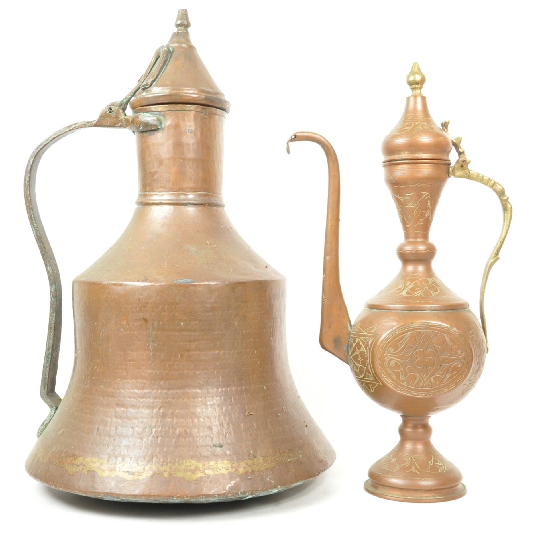 LARGE 19TH CENTURY MIDDLE EASTERN JUG & COPPER TEAPOT