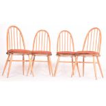 ERCOL FURNITURE - FOUR QUAKER WINDSOR DINING CHAIRS