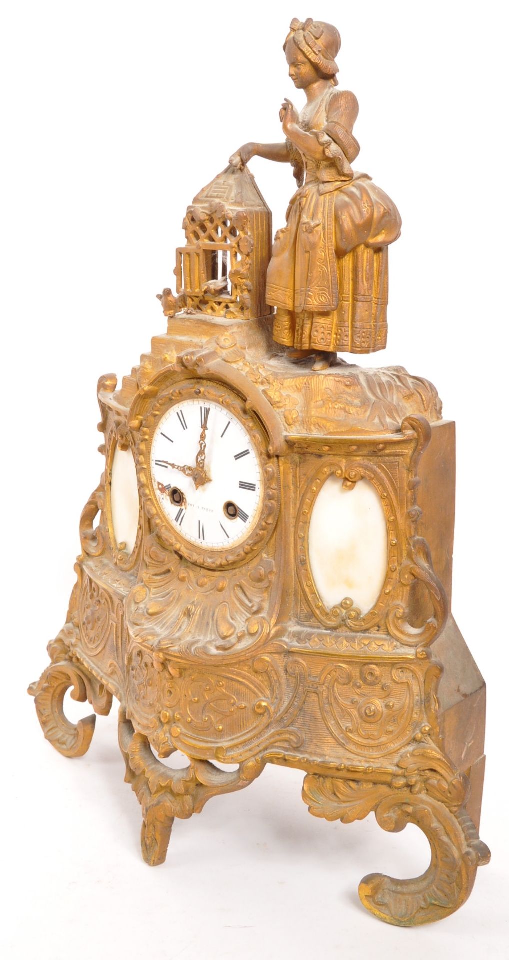 19TH CENTURY FRENCH ORMOLU & MARBLE FIGURAL MANTEL CLOCK - Bild 5 aus 8