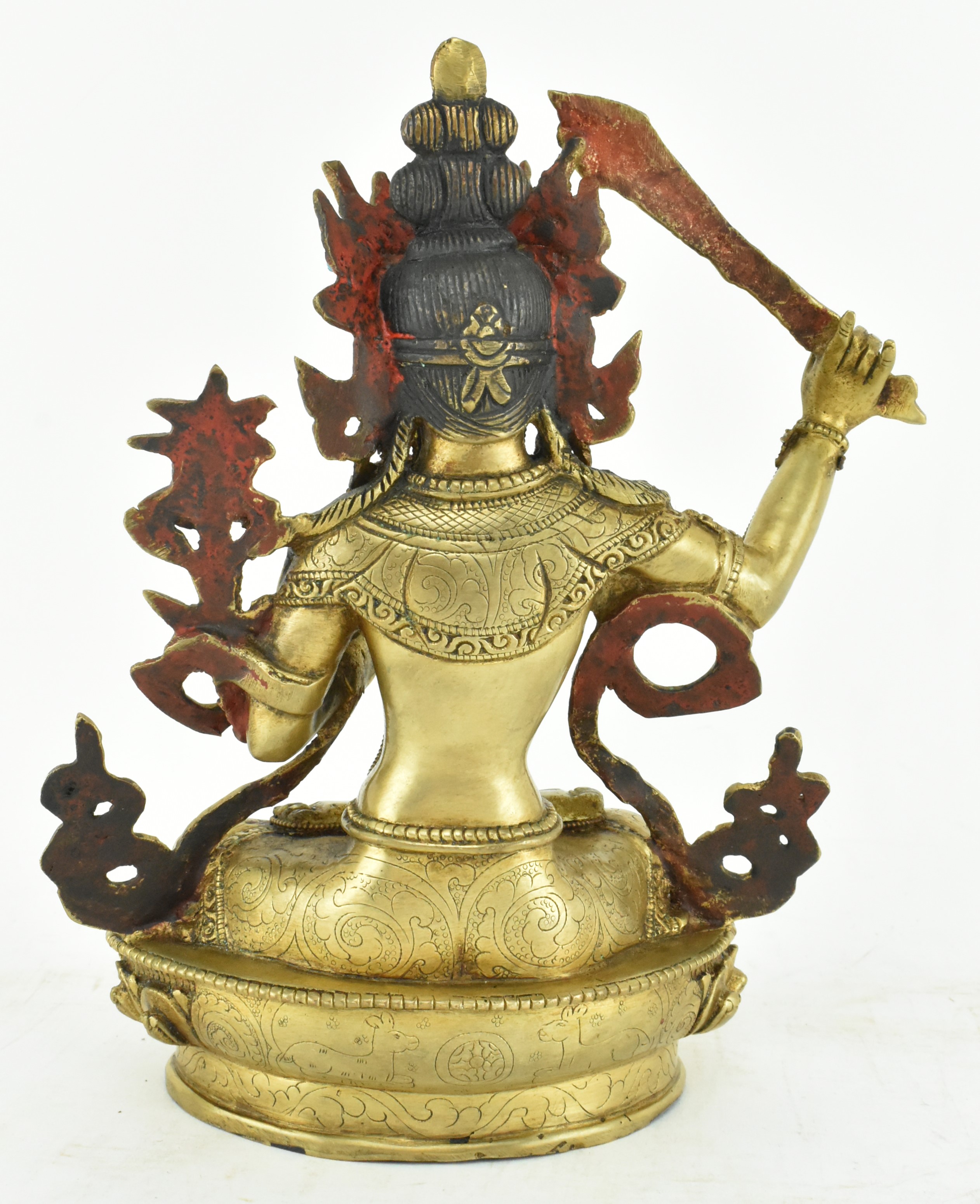 BRONZE STATUE OF MANJURHRI BODHISATTVA 文殊师利菩萨铜坐像 - Image 3 of 9