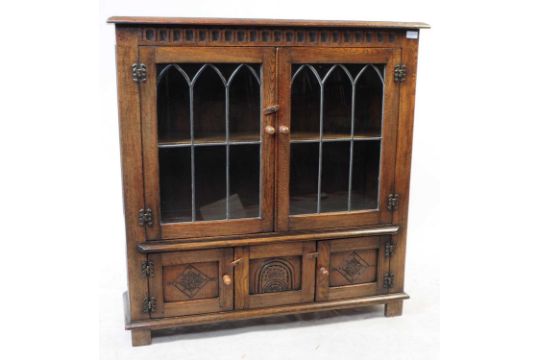 MANNER OF JAYCEE / OLD CHARM OAK & LEADED GLASS BOOKCASE DISPLAY CABINET - Image 1 of 7