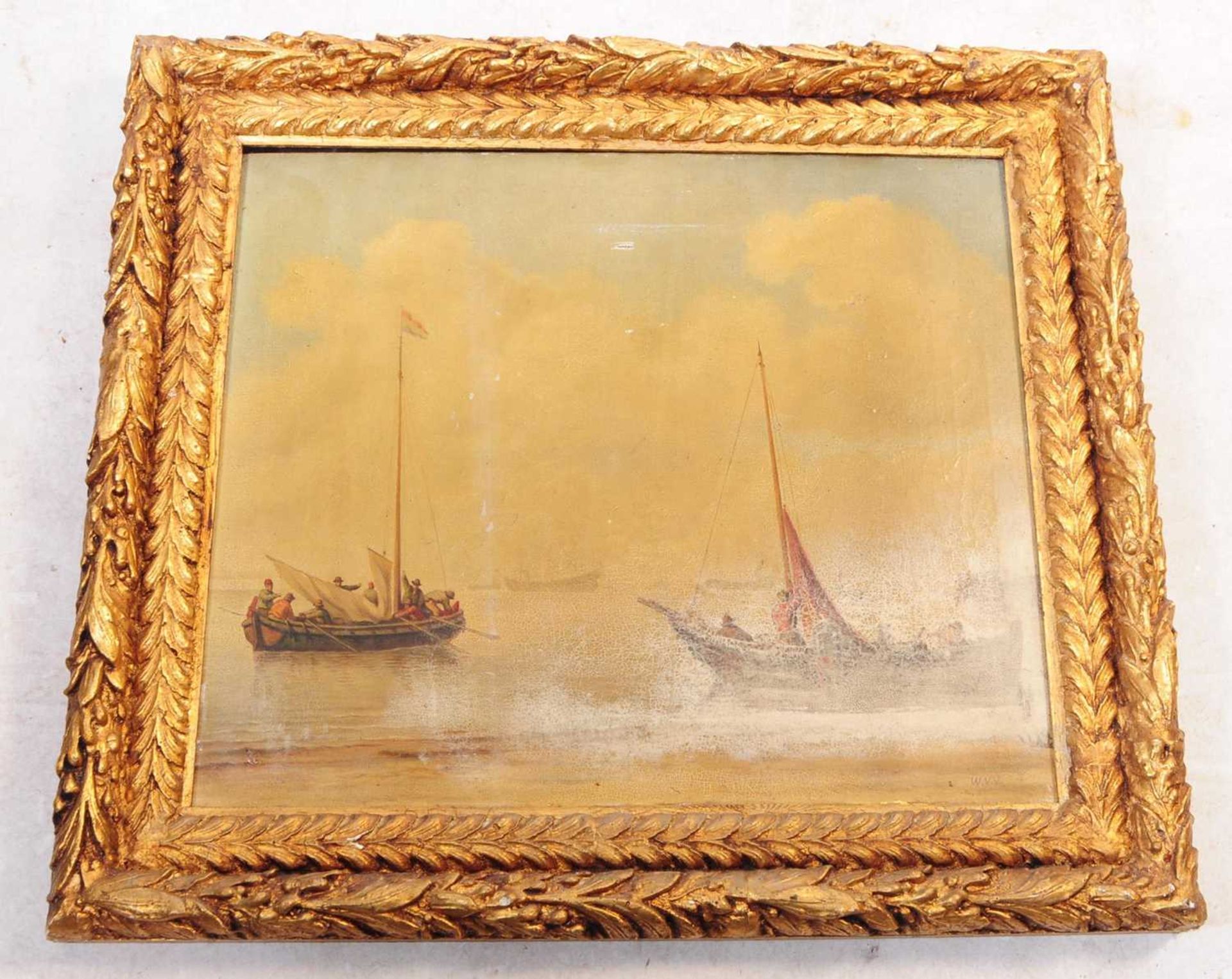 VICTORIAN 19TH CENTURY OIL ON CANVAS SAILING SHIPS