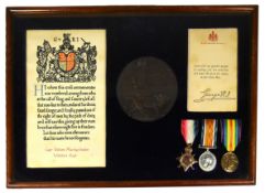 WWI MEDALS - MEDAL TRIO & MEMORIAL PLAQUE - CAPTAIN IN WILTSHIRE REGIMENT
