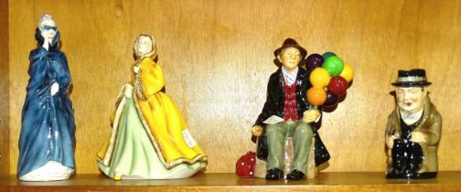 A Royal Doulton figure "The Balloon Man" HN1954, a figurine "Rachel" HN2919, another "Masque" HN2554