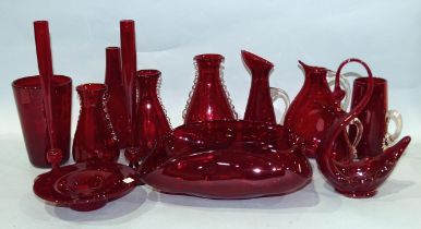 A collection of fourteen pieces of ruby Whitefriars glass.