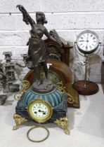 An H.A.C. Wurttemberg walnut mantel clock, with gilt arch dial and pendulum, 40cm high and other