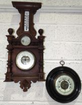 A walnut-cased aneroid barometer/thermometer/hydrometer and other barometers.