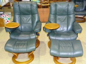 An Ekornes "Stressless" leather-upholstered reclining chair with matching stool and a similar