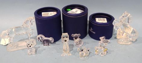 Swarovski, a collection of various animal figures, including "Koala Bear" (boxed), "Small