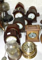 A mahogany miniature bracket clock case with French drum movement by Marti and ten other small