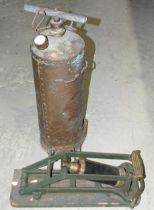 A brass Dunlop foot pump, various other pumps and sprayers.