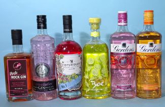 Flavoured gin: Gordons Mediterranean Orange (x1), Premium Pink (x1), Puerto de Indias Strawberry (