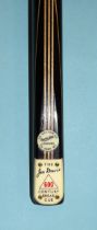 The Joe Davis 600 Century Break Cue, 58'' long, 16½oz weight, with ivorine badge, additional badge