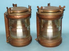 A pair of Seahorse copper mast head lights, numbered 80265 and 80266, 29cm high converted to