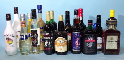 A collection of various spirits and liqueurs.