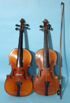 A full-size violin in case with single-piece back labelled "Copy of Joseph Klotz", (no bow),