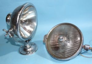 A vintage Lucas 14.5cm diameter headlight and a 14.5cm spotlight, the lens marked Butler 6, (2).