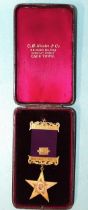 A 9ct gold Masonic Scottish Rite medal on ribbon, "Silver Leaf 23 L O Lodge", presentation