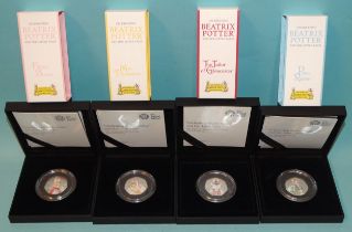 The Royal Mint, a collection of four 2018 Celebrating Beatrix Potter and Her Little Tales silver