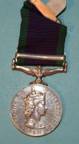 An ERII General Service Medal with South Arabia clasp awarded to RM 23132 G F Sanderson MNE RM.