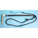 A silver-mounted hunting whip, the leather-covered shaft with antler handle and woven leather