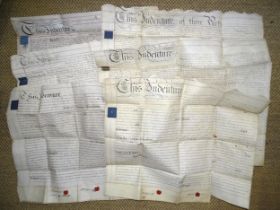 Six 19th century vellum indentures, mainly between a Mr Robert Langworthy and Revd's William