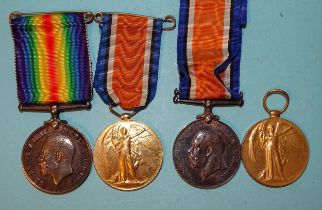 Two family WWI pairs, British War and Victory Medals awarded to: 625572 DVR H.S. Davis H.A.C-ART and