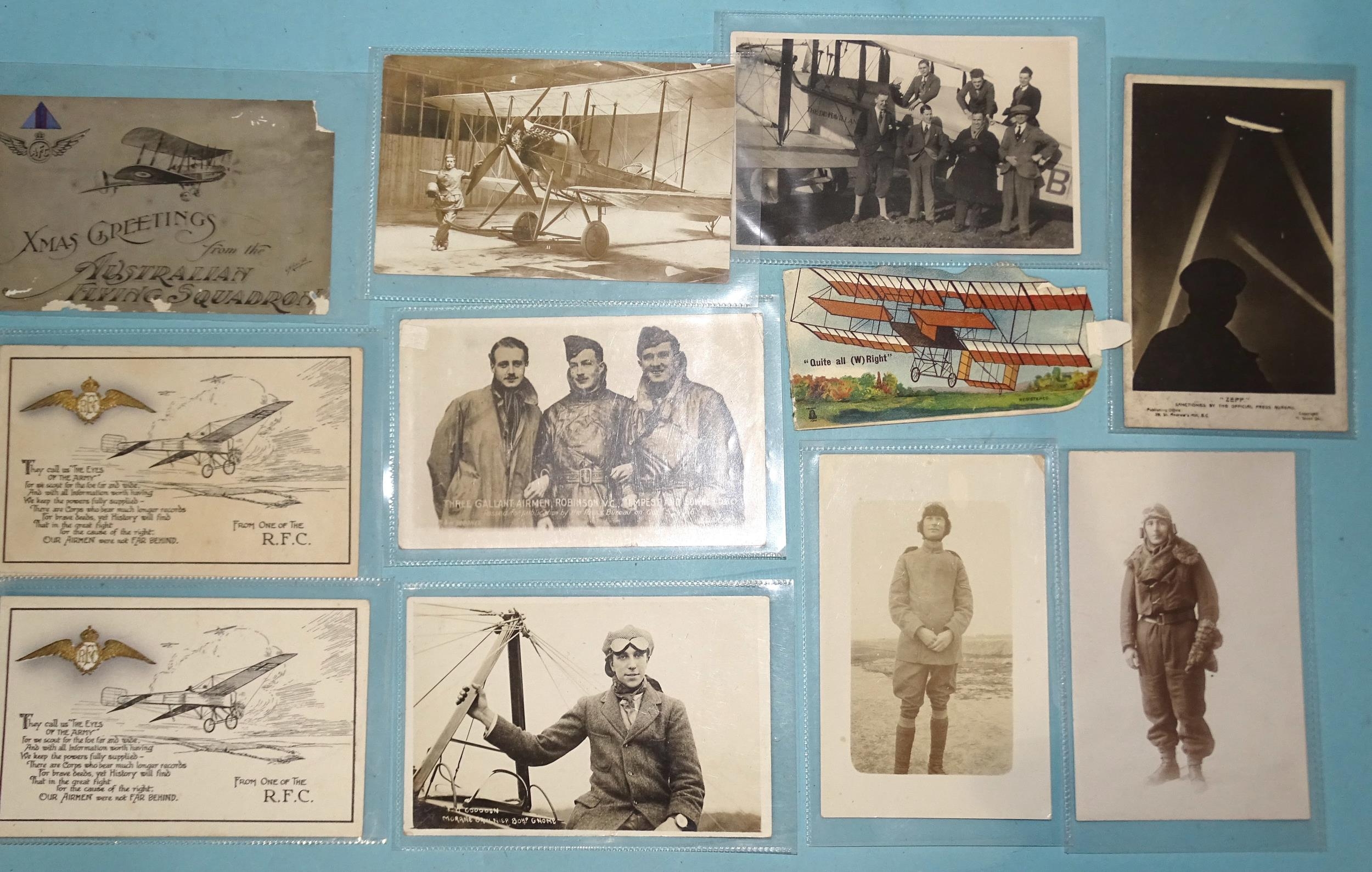 Twenty-three early aviation postcards: RFC (x2), AFC, pilots (x6), airships (x3), planes (x10) and a - Bild 2 aus 2