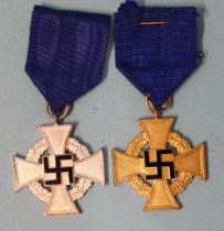 Two German Civil Service Awards for Faithful Service: gold-finish (40 years) and silver-finish (25