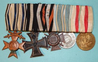 A WWI German medal group of five: Bavaria Military Merit Cross (3rd Class), Iron Cross (2nd